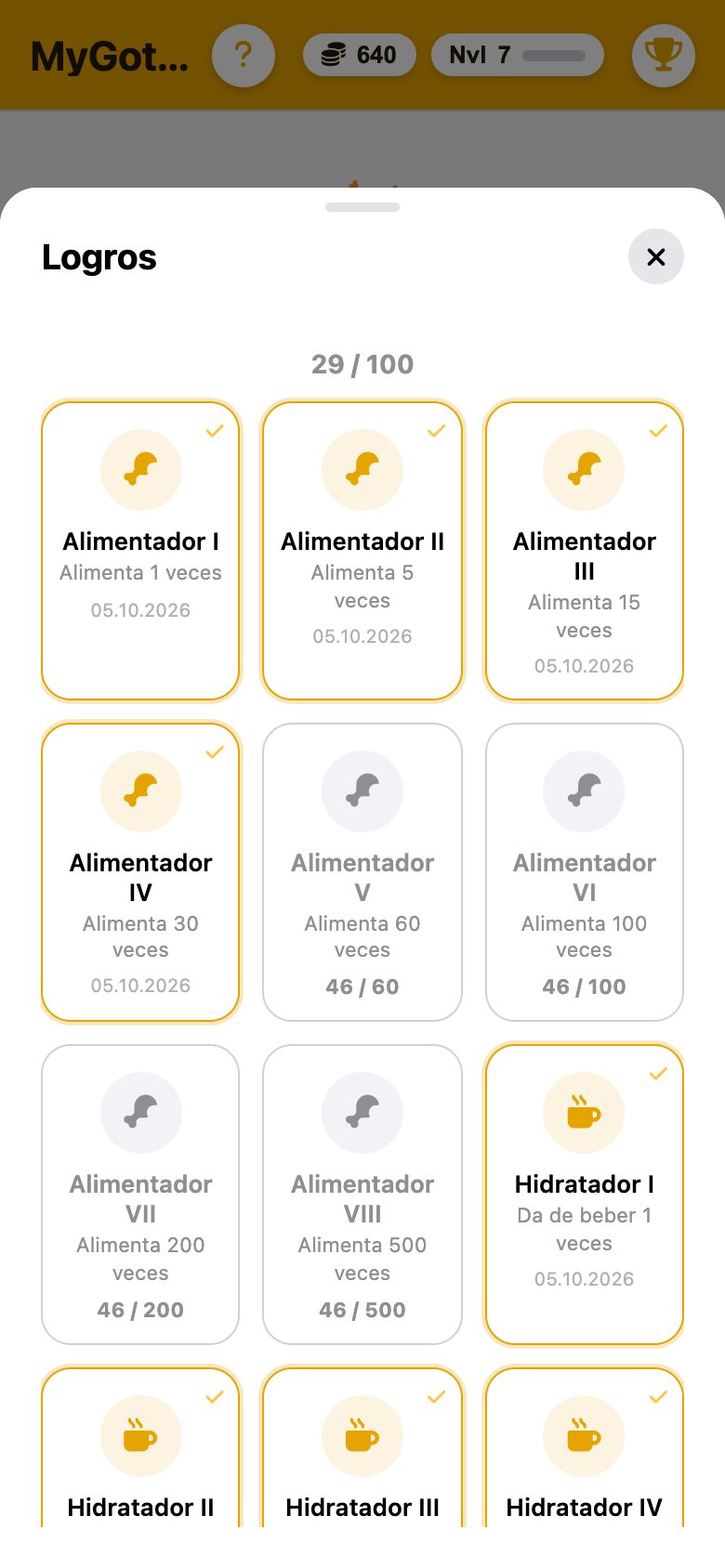 Los logros, 29 de 100 desbloqueados