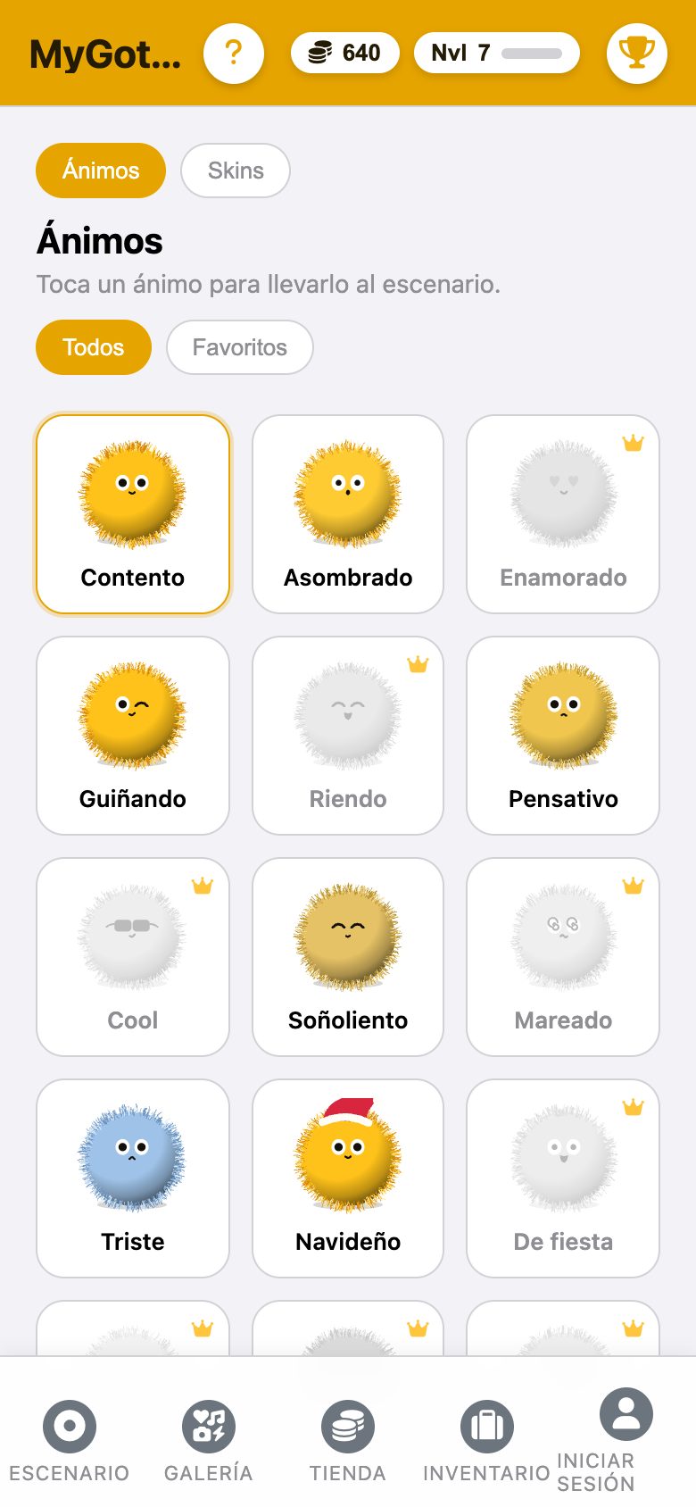 La galería con todos los ánimos, los bloqueados con corona